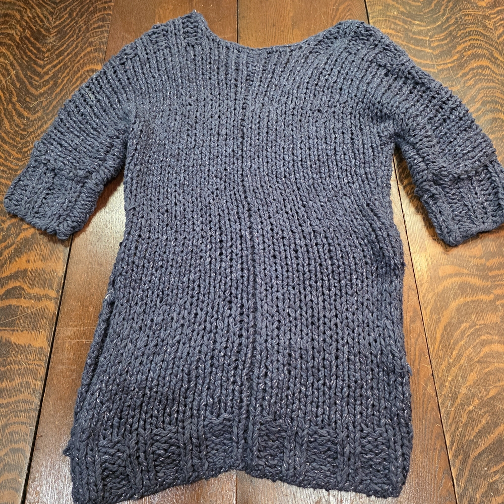 Free People Cozy Georgia Vneck navy blue chunky knit sweater 3/4 sleeve size S/P - Picture 6 of 9